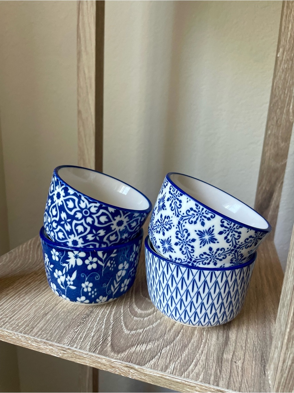 Blue and White Porcelain Ceramic Ramekins - Set of 4
